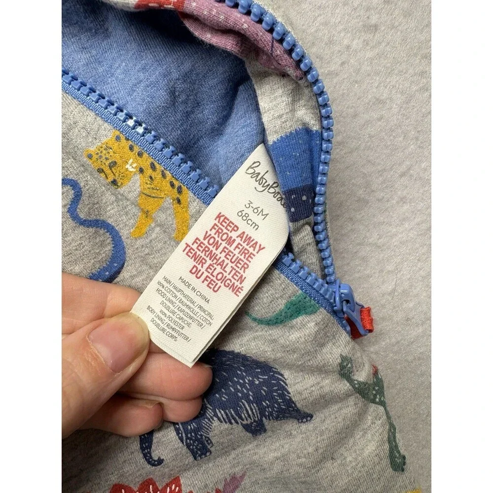 Baby Boden Baby All-in-One Pram Snow Fleece Suit Gray Dinosaur Size 3-6 Months